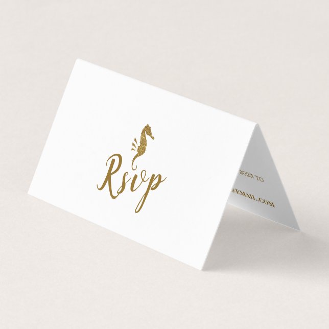 Caballo marino Purpurina de oro con tarjeta RSVP d (Anverso)