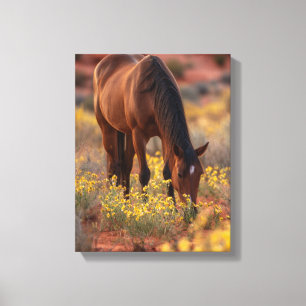Caballo Marrón Flor Silvestre Amarilla Arte del De