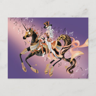 Caballo Mecánico Steampunk y Dama Púrpura Tarjeta 