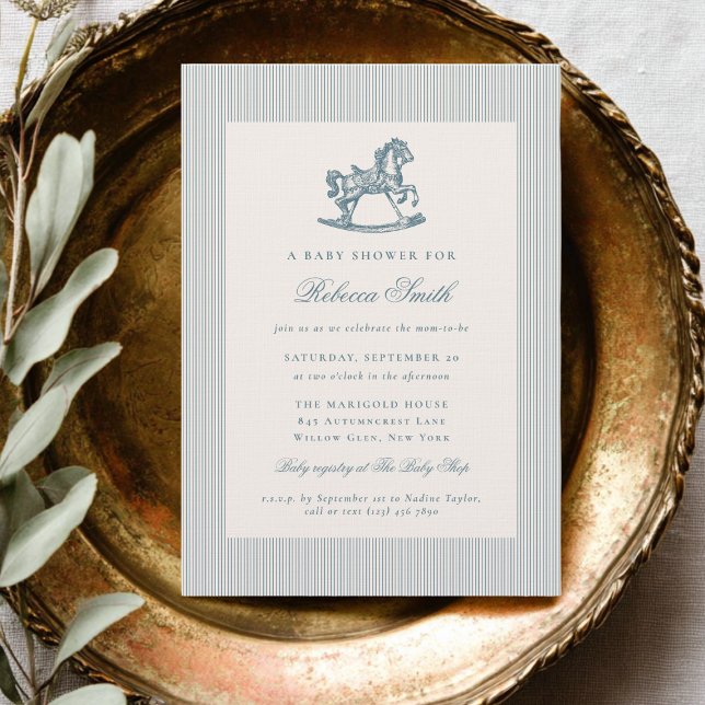 Caballo Mecedor Vintage Azul Prep Invitación para  (Subido por el creador)