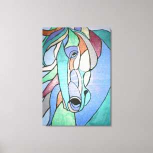 Caballo metálico en lienzo azul