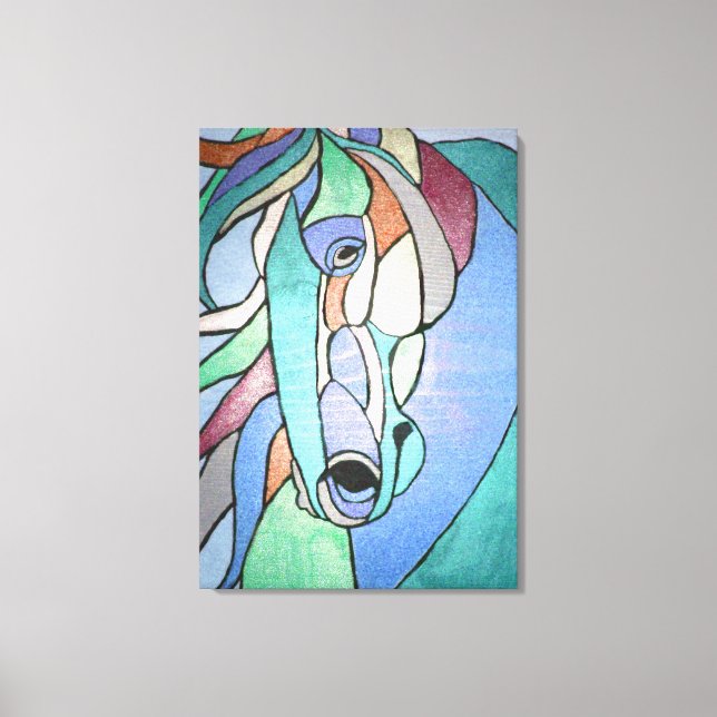 Caballo metálico en lienzo azul (Anverso)