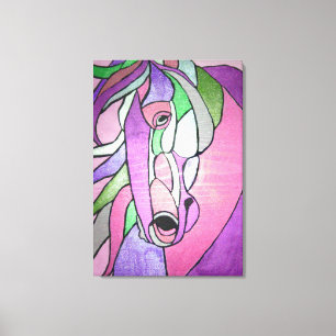 Caballo metálico en lienzo rosa