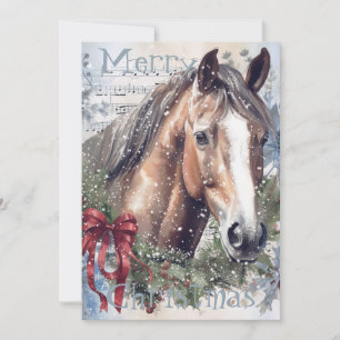 Caballo Navidad Invierno Acuarela