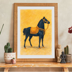 Caballo Negro Elegante con Arnes Dorado Arte