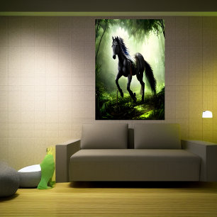 Caballo negro en la frente Poster de arte de IA