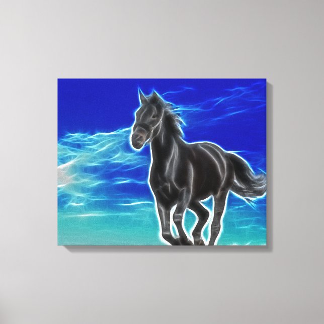 Caballo negro en lienzo envuelto en el viento (Anverso)