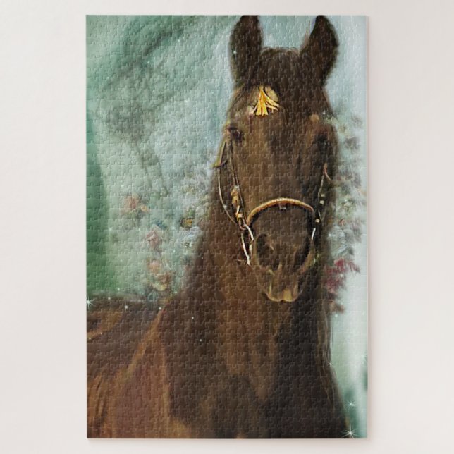 Caballo negro frisón - Rompecabezas (Vertical)