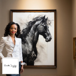 Caballo negro monocromo | Pintado de arte de pared