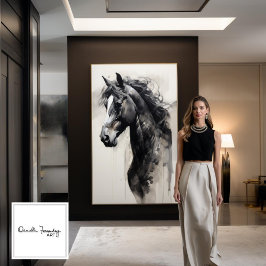 Caballo negro monocromo | Pintado de arte de pared