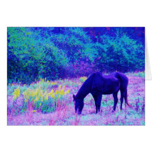 Caballo negro morado en campo arco iris