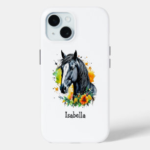 Caballo negro rodeado de flores personalizadas