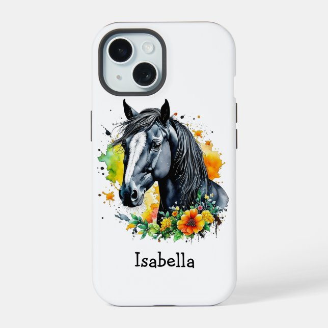 Caballo Negro Rodeado de Flores Personalizado  (Reverso )