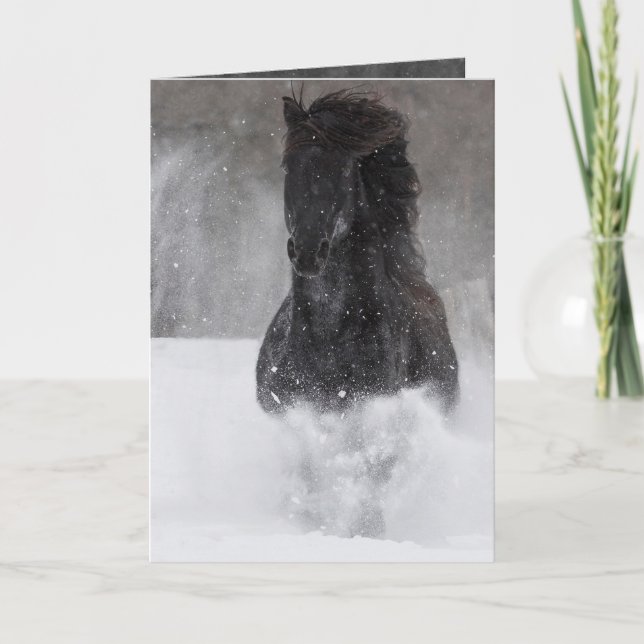 Caballo oscuro corre en la tarjeta de felicitación (Anverso)