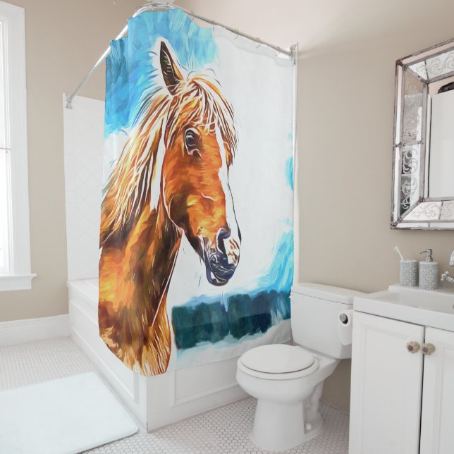 Caballo rojo en el cielo Cortina de ducha (In situ)