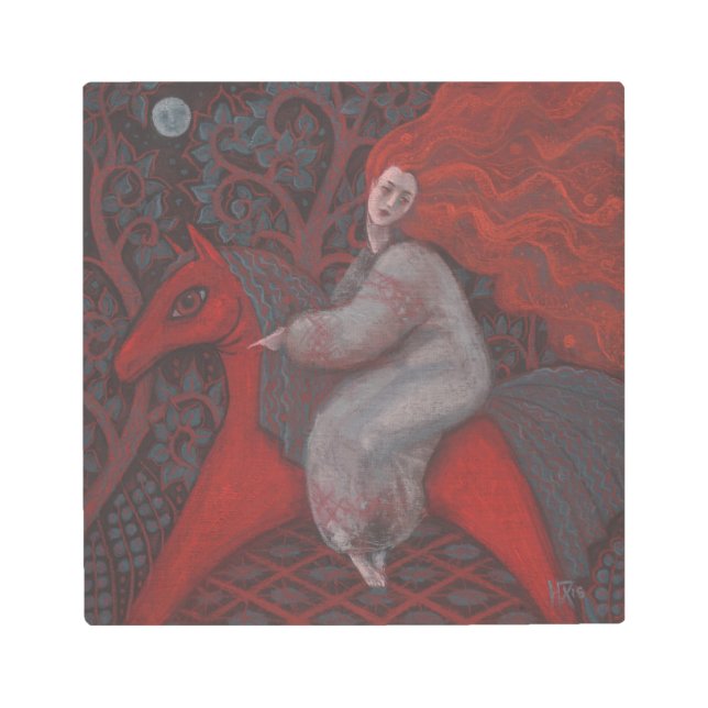 "Caballo Rojo", pelirroja, arte surrealista de fan (Anverso)