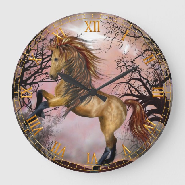 Caballo salvaje en el reloj de la pared del bosque (Anverso)