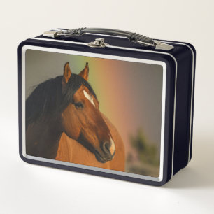 Caballo salvaje, luz dorada y arcoíris