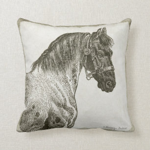 Caballo vintage arroja almohada en neutrales.