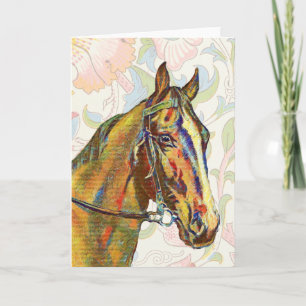 Caballo vintage sobre patrón floral Tarjeta de not