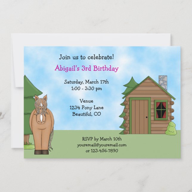 Caballo y cabaña invitaciones de cumpleaños para C (Anverso)