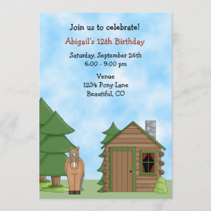 Caballo y cabaña invitaciones de cumpleaños para C