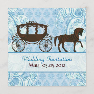 Caballo y carro azul y marrón - Invitación a la bo
