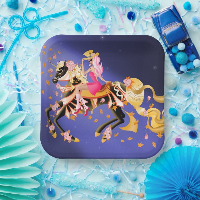 Caballo y Dama de Cráneo de Azúcar Plato de Papel (Fiesta)