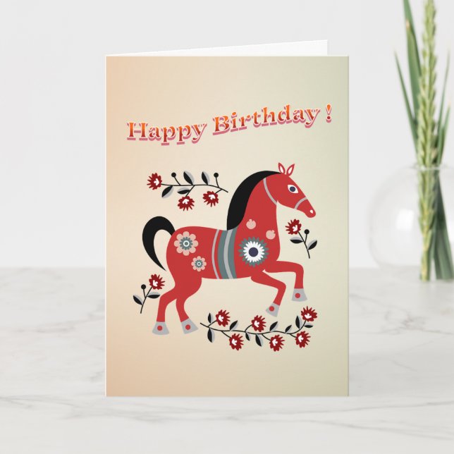 Caballo y flores de clase - Tarjeta de cumpleaños  (Anverso)