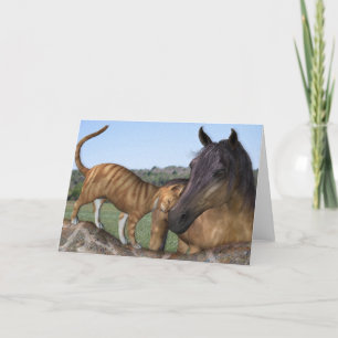Caballo y gato, tarjeta de saludo "Love Thy Neigh-