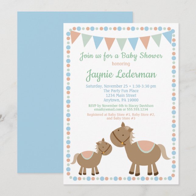 Caballos Baby Shower Invitación Country Boy Blue (Anverso / Reverso)