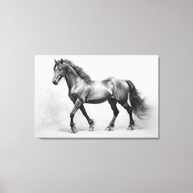 Caballos blancos negros monocromos | Gran arte mur (Anverso)