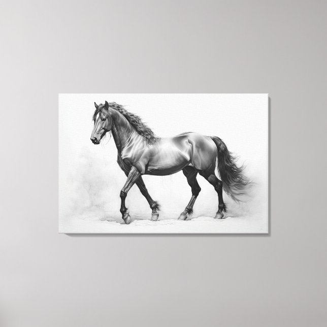 Caballos blancos negros monocromos | Gran arte mur (Anverso)