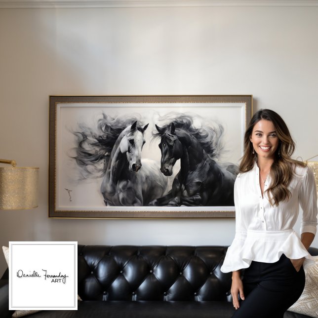 Caballos blancos negros monocromos | Gran arte mur (Subido por el creador)