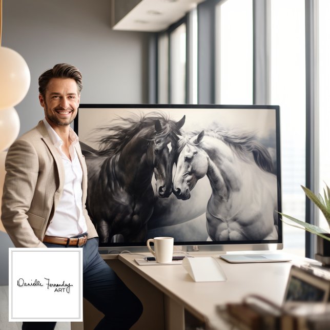 Caballos blancos negros monocromos | Gran arte mur (Subido por el creador)