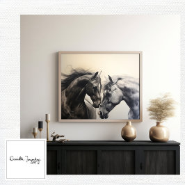 Caballos blancos negros monocromos | Gran arte mur