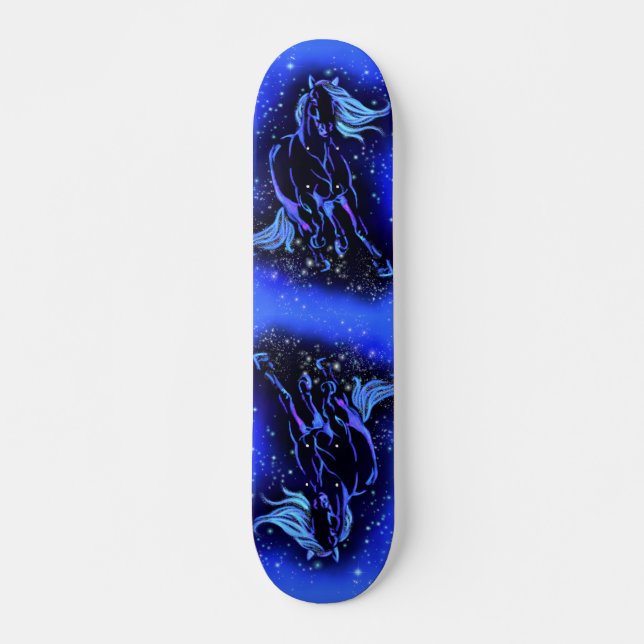Caballos Blue Skateboard Corriendo En Noche Estela (Anverso )