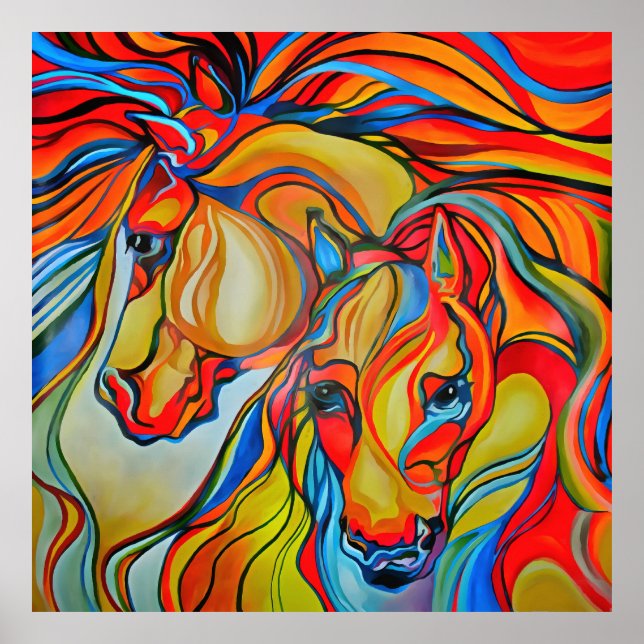 Caballos coloridos Resumen de arte (Frente)