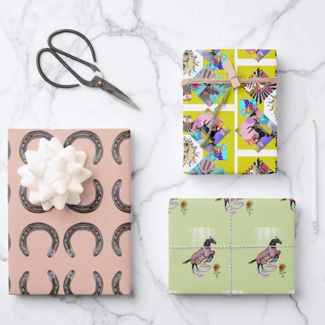 caballos cómicos envolviendo hojas de papel (Anverso)