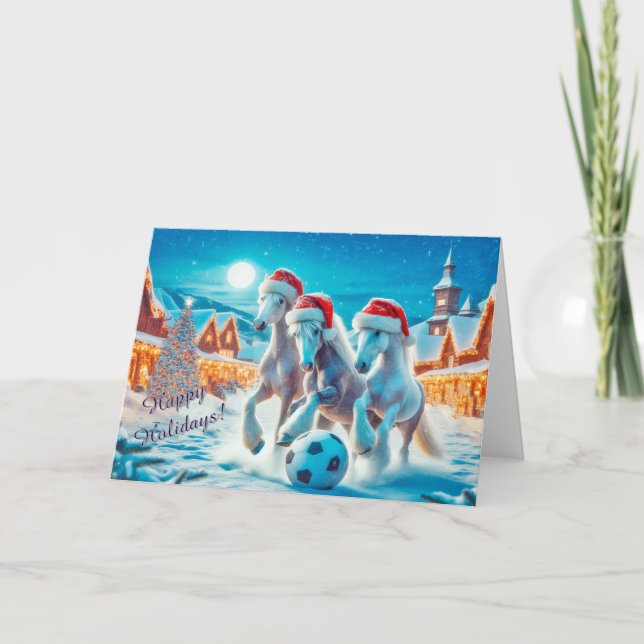 Caballos con tarjeta de Navidades de fútbol de San (Anverso)