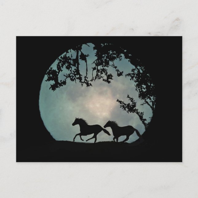 Caballos corriendo con la tarjeta postal lunar com (Anverso)