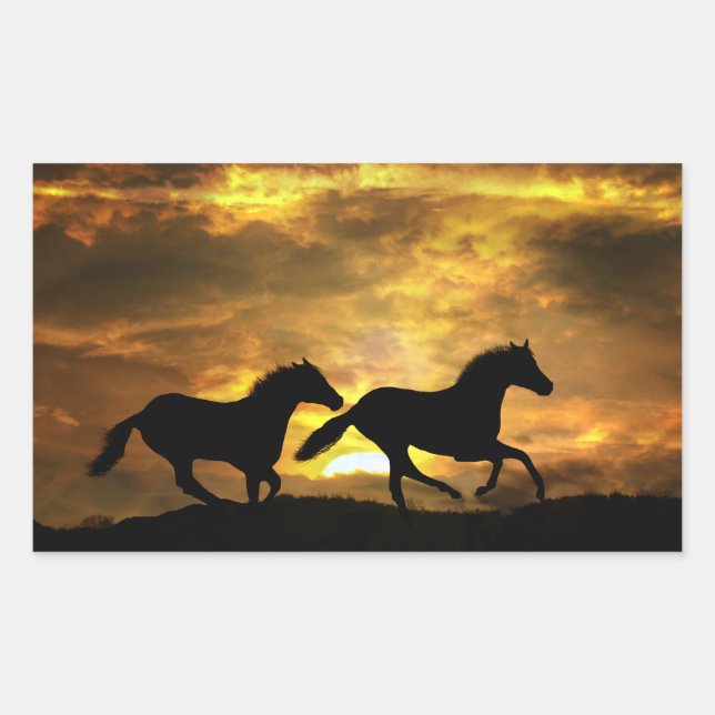 Caballos corriendo en los Pegatinas Sunset (Anverso)