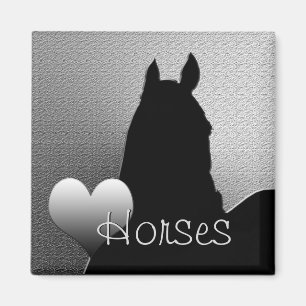 Caballos de Corazón I (corazón plateado) Imán