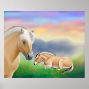Caballos de fiordos noruegos en impresión al amane