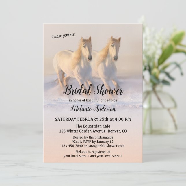 Caballos de invierno en invitación a ducha de novi (Anverso de pie)
