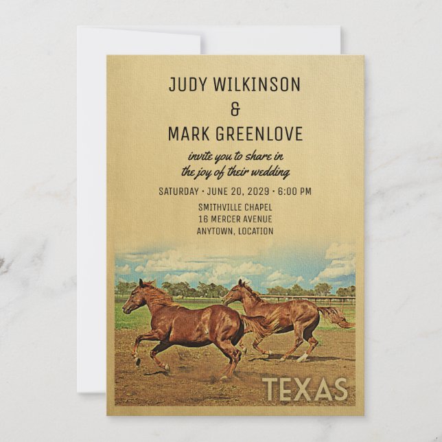 Caballos de invitación a la boda de Texas (Anverso)