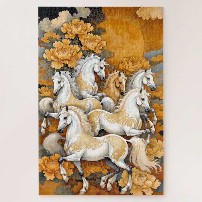 Caballos de Luna Dorada – Rompecabezas de Foto Per (Vertical)