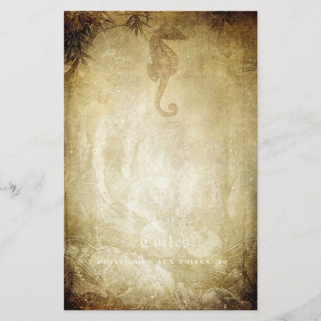 Caballos de mar de época y papelería bambú sepia (Anverso)
