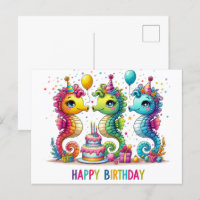 Caballos de mar felices postales de cumpleaños
