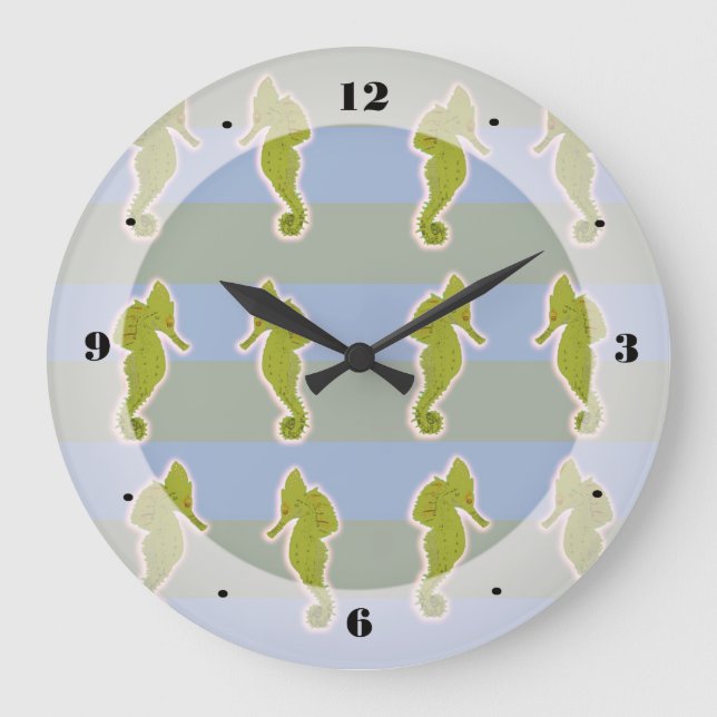 Caballos de mar, peces, reloj de pared en verano (Anverso)